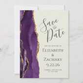 Modernes Lila Gold Agate Ivory Save the Date (Vorderseite)