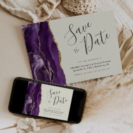 Modernes Lila Gold Agate Ivory Save the Date Einladung
