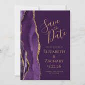 Modernes Lila Gold Agate Plum Save the Date (Vorderseite)