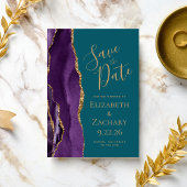 Modernes Lila Gold-Agate Save the Date Aquamarin