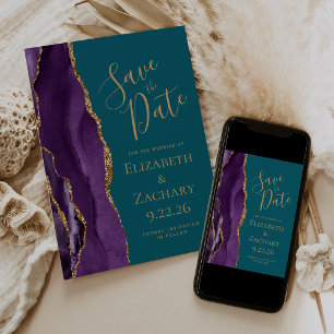 Modernes Lila Gold-Agate Save the Date Aquamarin