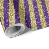 Modernes Lila Gold Glitzer Streifen Muster Geschenkpapier (Rolleneckpunkt)