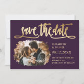 Modernes Lila Gold Wedding Foto Save the Date (Vorderseite)