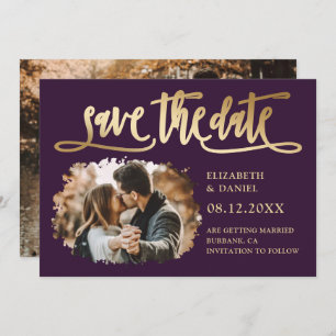 Modernes Lila Gold Wedding Foto Save the Date