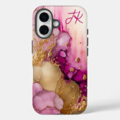 Modernes Lila Goldmarmormonogramm Personalisiert Case-Mate iPhone Hülle (Rückseite)