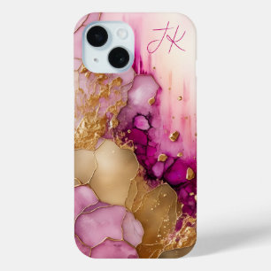 Modernes Lila Goldmarmormonogramm Personalisiert Case-Mate iPhone Hülle