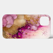 Modernes Lila Goldmarmormonogramm Personalisiert Case-Mate iPhone Hülle (Rückseite (Horizontal))