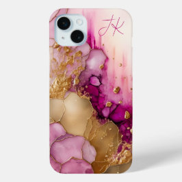 Modernes Lila Goldmarmormonogramm Personalisiert Case-Mate iPhone Hülle