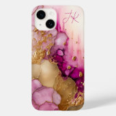 Modernes Lila Goldmarmormonogramm Personalisiert Case-Mate iPhone Hülle (Rückseite)