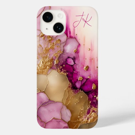 Modernes Lila Goldmarmormonogramm Personalisiert Case-Mate iPhone Hülle (Rückseite)