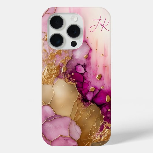 Modernes Lila Goldmarmormonogramm Personalisiert Case-Mate iPhone Hülle (Rückseite)