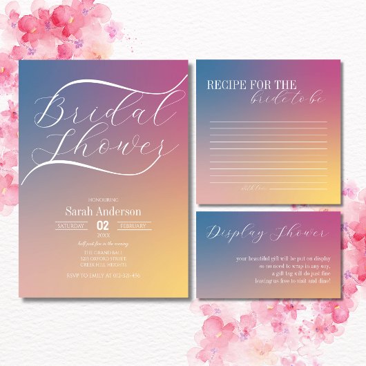 Modernes Lila Gradient Ombre Script-Brautparty Einladung