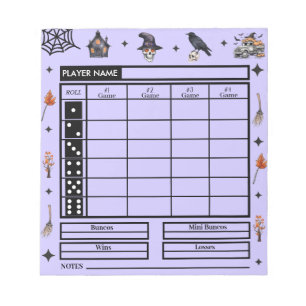 Modernes Lila Halloween-Theme Bunco Score Pad Notizblock
