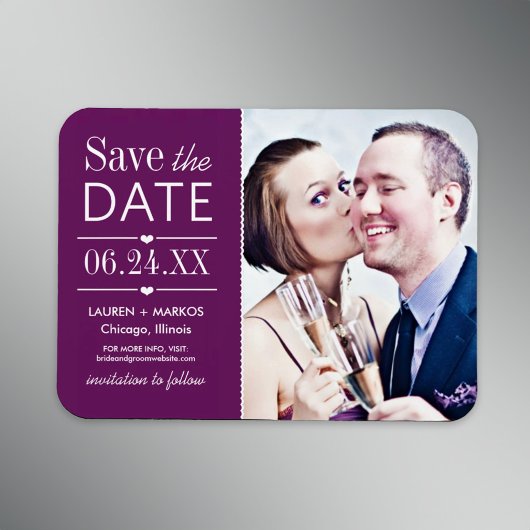 Modernes Lila Hearts Wedding Foto Save the Date Magnet