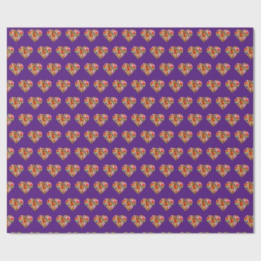 Modernes lila Herzmuster Geschenkpapier (Flach)
