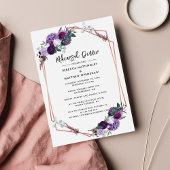 Modernes Lila Hochzeitsessen mit floralen Proben Einladung