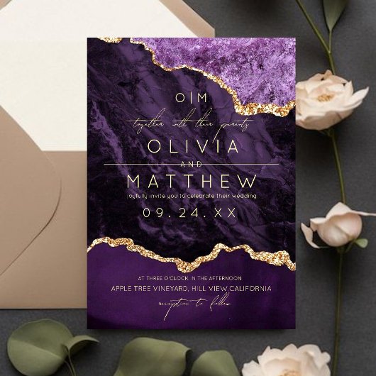 Modernes Lila Hochzeitsfest - Foto Einladung