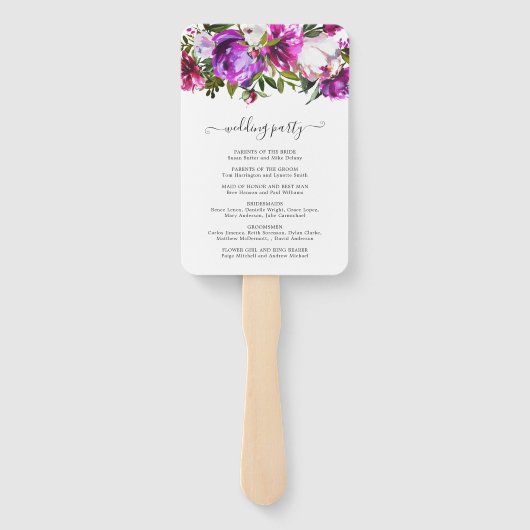 Modernes Lila Hochzeitsprogramm für Flora und Faun Fächer (Rückseite)