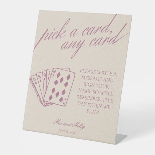 Modernes Lila Hochzeitsspielkarten-Schild Sockelschild (Vorderseite)