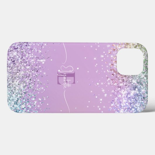 Modernes Lila Holografisches Imitat Glitzer Monogr Case-Mate iPhone Hülle (Rückseite (Horizontal))