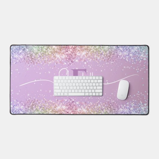 Modernes Lila Holografisches Imitat Glitzer Monogr Schreibtischunterlage (Tastatur & Maus)