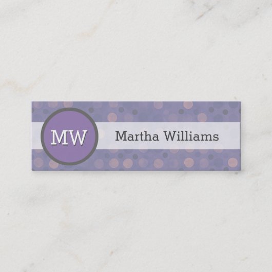 Modernes lila lila Polka-Punkt-Muster-Monogramm Mini Visitenkarte (Vorderseite)