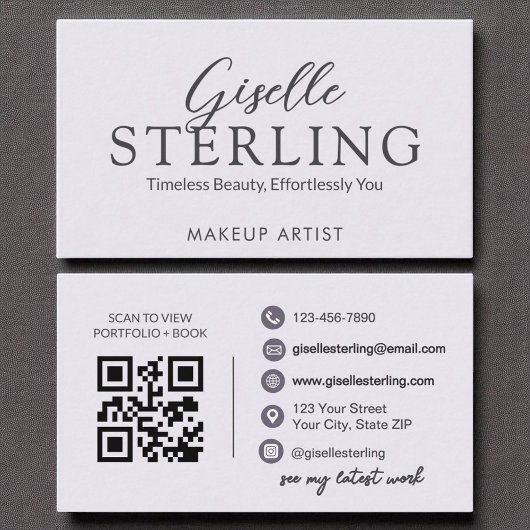 Modernes Lila Lilac Script Eleganter QR Code Visitenkarte