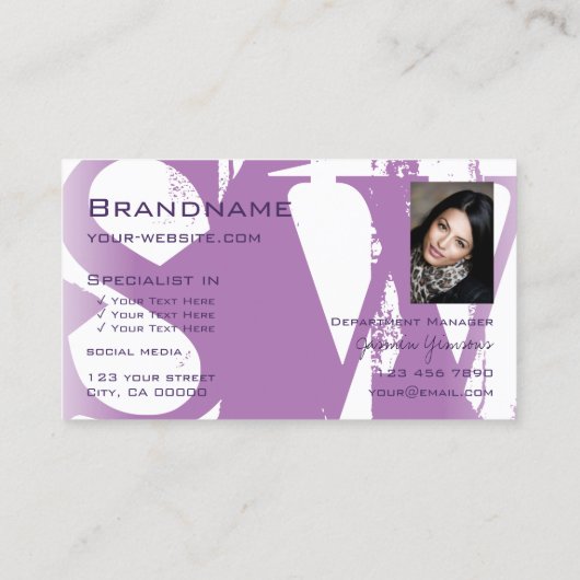 Modernes Lila Lilac-Weiß mit Foto und Monogramm Visitenkarte (Rückseite)