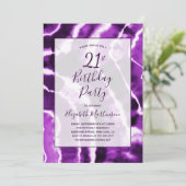 Modernes Lila Marmorbad Gefärbte Krawatte 21. Gebu Einladung (Stehend Vorderseite)