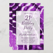 Modernes Lila Marmorbad Gefärbte Krawatte 21. Gebu Einladung (Vorne/Hinten)