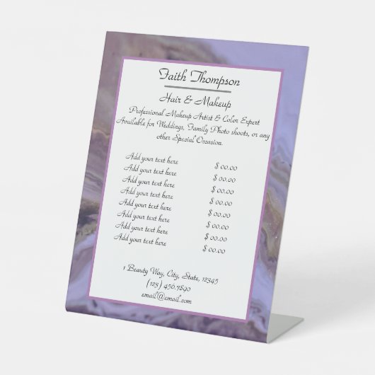 Modernes Lila Marmorhaar - Preisschild Sockelschild (Vorderseite)