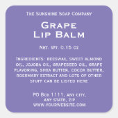 Modernes lila mit weißem Lippenbalustempel Quadratischer Aufkleber (Vorderseite)