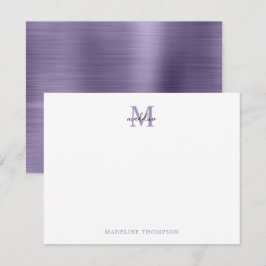 Modernes Lila Monogramm aus gebürstetem Metall Mitteilungskarte