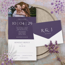 Modernes Lila Monogramm-Foto-Hochzeitdatum
