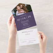 Modernes Lila Monogramm-Foto-Hochzeitdatum All In One Einladung (Abreißen)