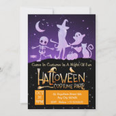 Modernes Lila Orange Black Halloween-Kostüm Einladung (Vorderseite)