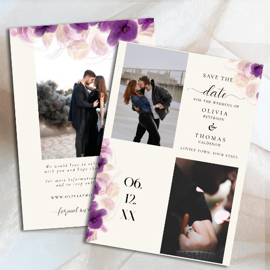 Modernes Lila Orchid Boho Chic 3 Fotos Hochzeit Save The Date