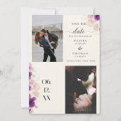 Modernes Lila Orchid Boho Chic 3 Fotos Hochzeit Save The Date (Vorderseite)