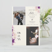 Modernes Lila Orchid Boho Chic 3 Fotos Hochzeit Save The Date (Stehend Vorderseite)