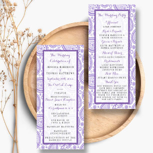 Modernes Lila Paisley-Hochzeitsprogramm Werbekarte