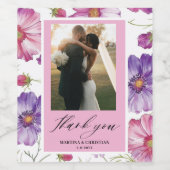 Modernes Lila Pink Blossom Script Foto Hochzeit Weinetikett (Einzelnes Label)