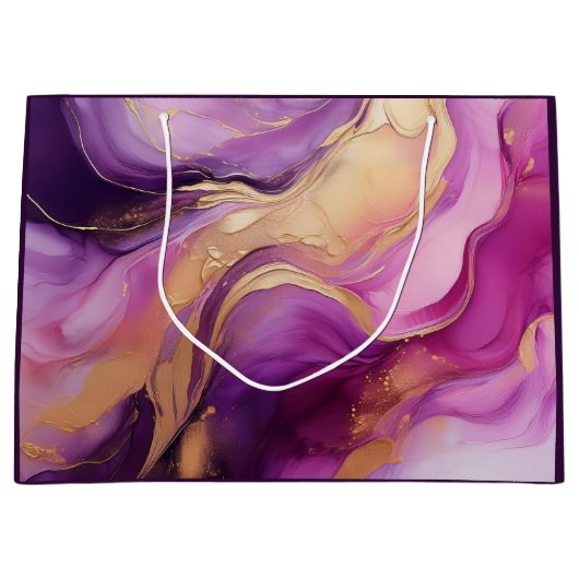 Modernes Lila Rosa und Gold- Große Geschenktüte (Vorderseite)