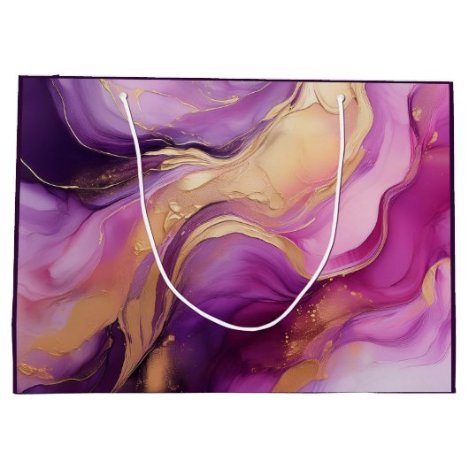 Modernes Lila Rosa und Gold- Große Geschenktüte (Rückseite)