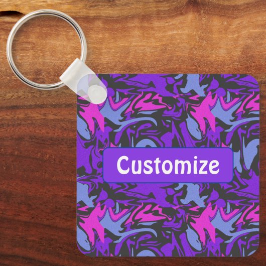 Modernes Lila, rosa und Sky Blue Abstraktes Muster Schlüsselanhänger (Vorderseite)