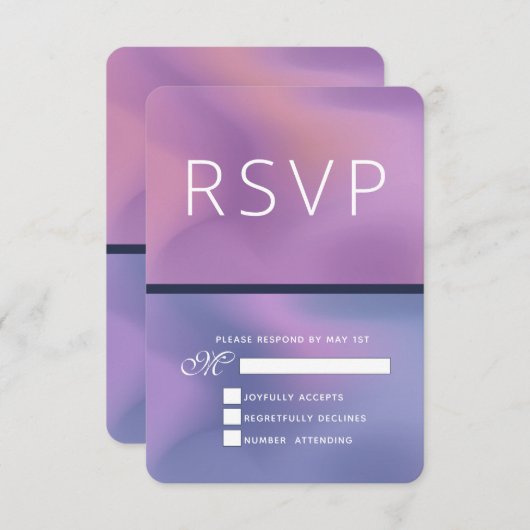Modernes, Lila-rosa-wirbelndes, abstraktes Design RSVP Karte (Vorne/Hinten)