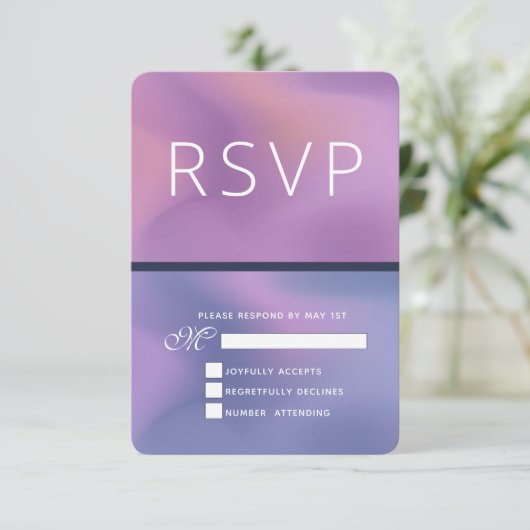 Modernes, Lila-rosa-wirbelndes, abstraktes Design RSVP Karte (Stehend Vorderseite)