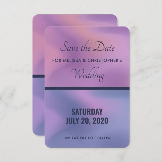 Modernes, Lila-rosa-wirbelndes, abstraktes Design Save The Date (Vorne/Hinten)