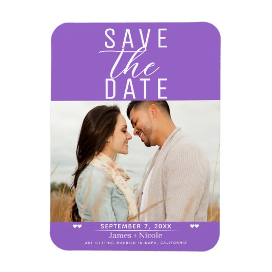 Modernes Lila Save the Date Hochzeitsstipendium Magnet (Vertikal)