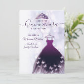 Modernes, lila Schmetterlingskleid Tiara Quince Einladung (Stehend Vorderseite)