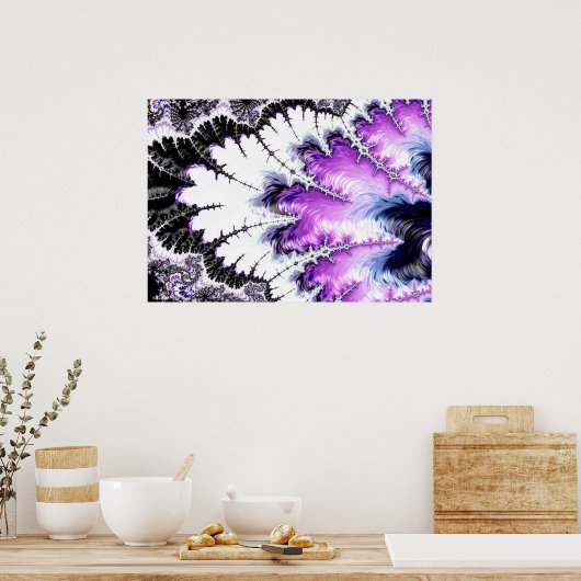 Modernes Lila Schwarz-weißes Fraktal Poster (Küche)